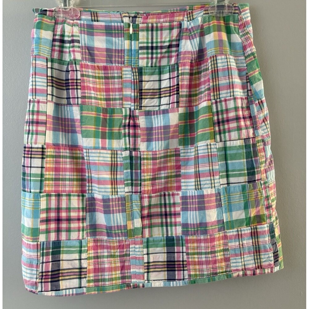 Talbots Patchwork Skirt Womens 4P Pink Blue Green Madras Plaid Preppy Beach - Picture 2 of 13